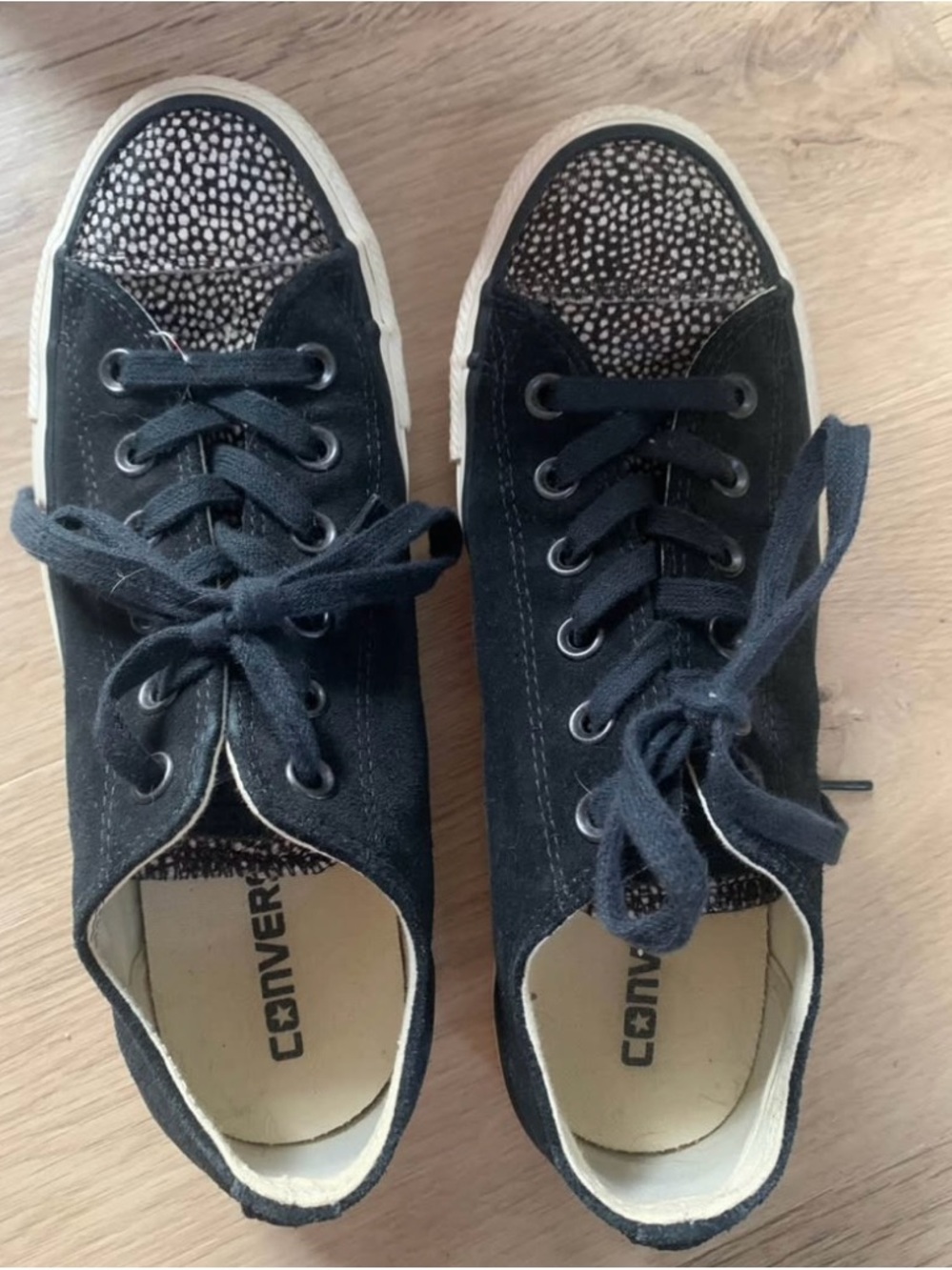 Rare Converse Black Low-Top Canvas Sneakers with black and white spots